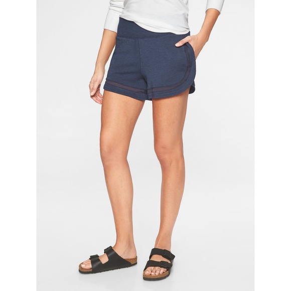 Athleta Breathe Shortie Short Navy Blue Size Medium Sheer Mesh Cutout Athletic - Picture 1 of 15